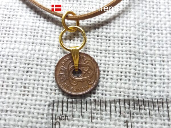 Denmark 1930 coin necklace. Crowned C-monogram 1 ore coin.