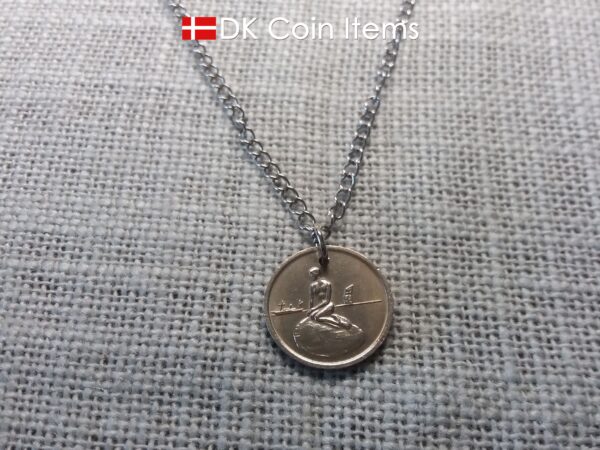 The Little Mermaid Denmark coin pendant necklace. Copenhagen Tramways vintage fare token 1966-1967. Chain/cord options