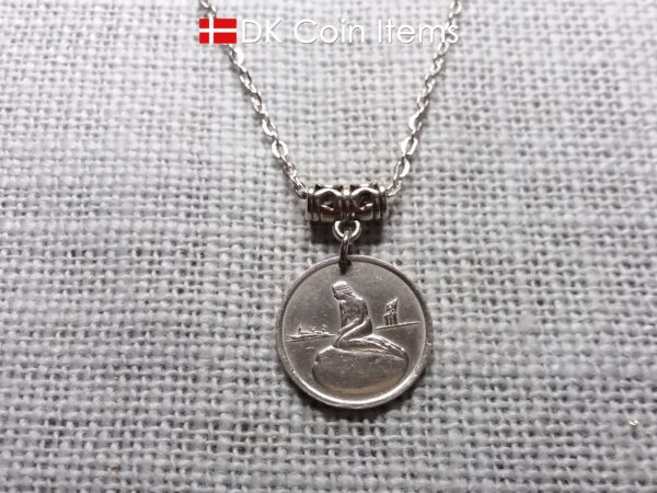 Denmark Little Mermaid necklace (chain included) - Copenhagen Tramways vintage token coin from the 1960s with The Little Mermaid sculpture