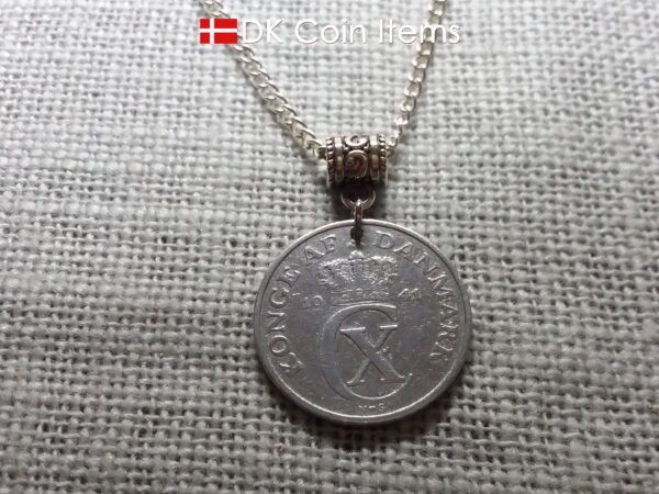 Denmark C-initial 1941 coin necklace. 83 year old vintage 5 ore as coin pendant. 83rd birthday gift. Danish souvenir. 5th anniversary gift