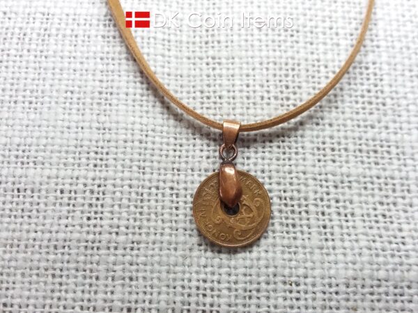 Denmark 1930 C-initial coin necklace - 94 year old vintage copper 1 ore coin pendant - Antique Danish souvenir gift - Cord/chain options