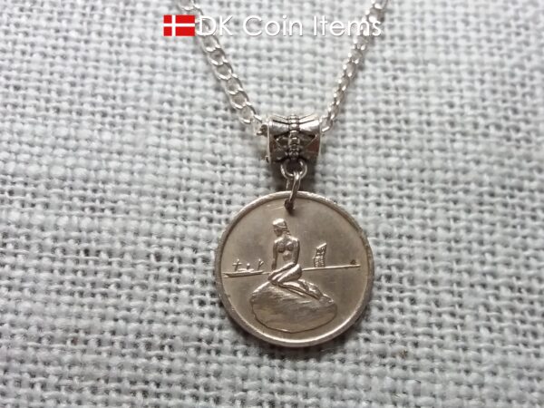 Denmark Little Mermaid coin necklace - Copenhagen vintage token 1966-1967 - Danish fairy tale souvenir - Chain/cord options