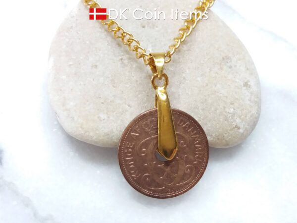 Denmark 1927 coin necklace - Crowned letter C initial on 97 year old 2 ore - Antique Danish souvenir gift - Cord/chain options