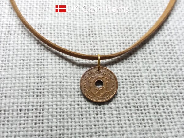 Denmark 1929 coin pendant necklace - Letter C initial on 95 year old 2 ore - Antique Danish souvenir gift - Cord/chain options