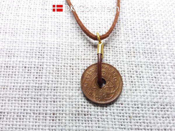 Denmark 1931 coin necklace - Crowned letter C initial on 93 year old 2 ore - Antique Danish souvenir - 93rd birthday gift. Cord/chain option