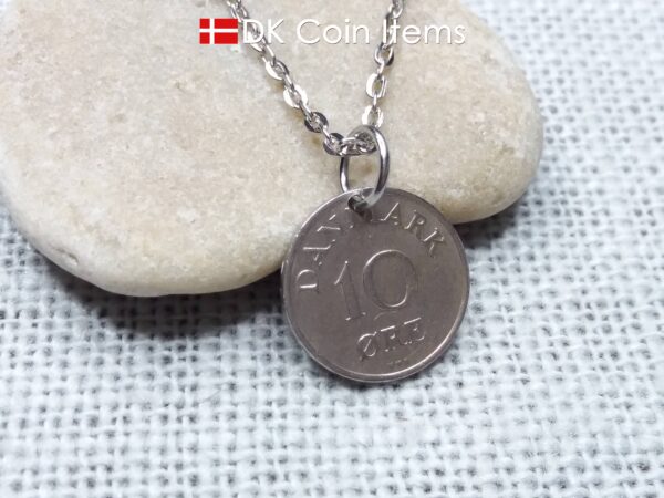 Denmark 1950 coin pendant necklace - 74 year old Crowned Letter R initial 10 ore - 74th birthday gift - Danish souvenir - Cord/chain options