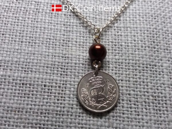 Denmark 1960 coin pendant necklace - 64 year old Letter R initial 10 ore - 64th birthday gift - Danish souvenir - Cord/chain options