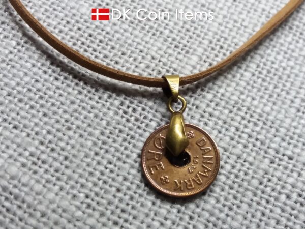 Denmark 1937 coin necklace - Letter C initial on 87 year old copper 1 ore vintage coin pendant - 87th birthday gift - Cord/chain options