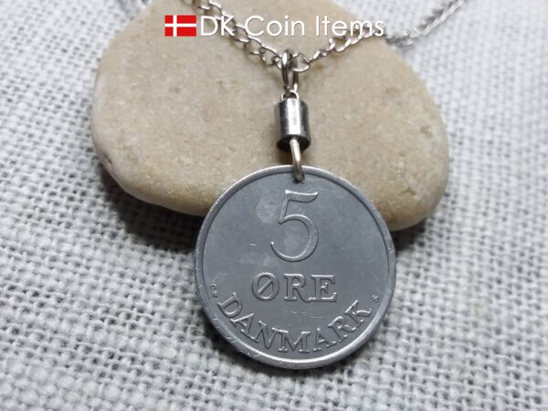 Denmark 1964 coin necklace - 60 year old Letter R initial 5 ore - 60th birthday gift - Danish souvenir - Cord/chain options