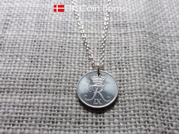 Denmark 1970 coin necklace (chain included) - 54 year old vintage 1 ore (16mm) as coin pendant - 54th birthday gift - Danish souvenir