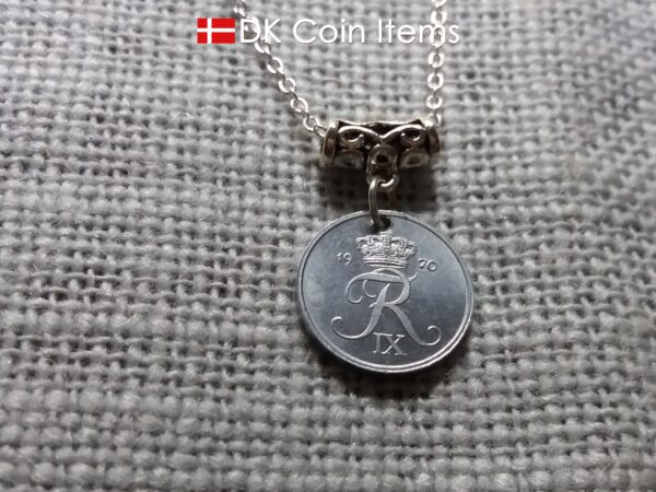 Denmark 1970 coin necklace (incl. chain) - 54 year old vintage 1 ore (16mm) as coin pendant - 54th birthday gift - Danish souvenir