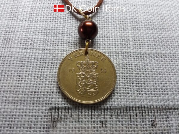 Denmark 1958 coin necklace - 66 year old golden vintage 2 kroner as coin pendant - 66th birthday gift - Cord/Chain options