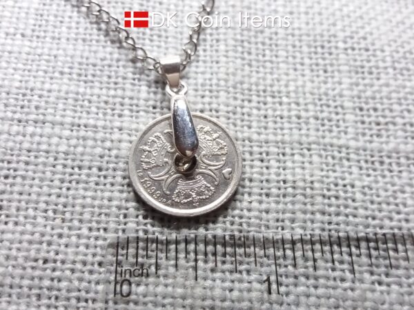 Coin necklace with a Danish 1 krone as coin pendant on a pinch bail with snap lock - Danish souvenir - Cord/chain options