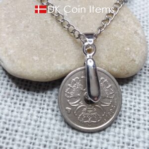 Danish coin necklace with a 1 krone as coin pendant on a pinch bail with snap lock - Danish souvenir - Cord/chain options