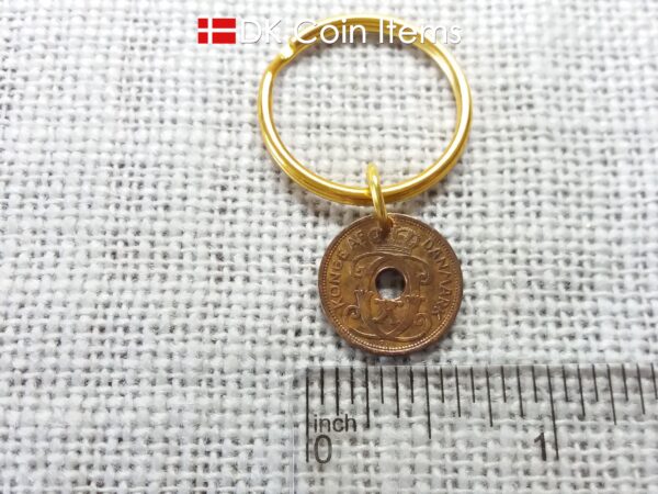 Denmark 1940 coin keychain - 84 year old crowned letter C initial 1 ore as coin pendant - 84th birthday gift - Antique Danish souvenir