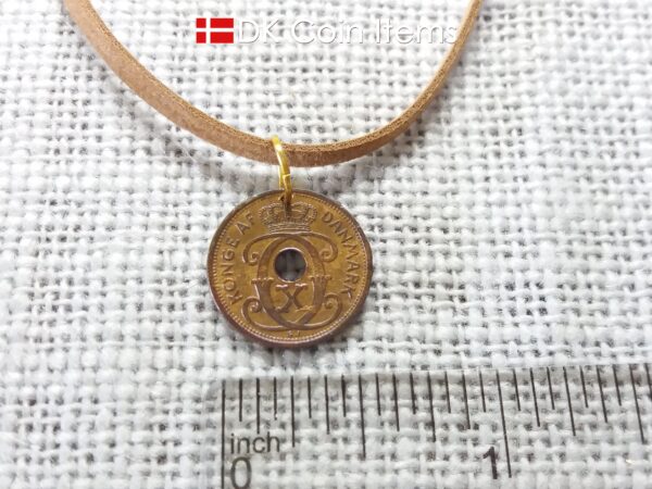 Denmark 1940 coin pendant necklace - Letter C initial on 84 year old 1 ore - 84th birthday gift - Danish souvenir - Cord/chain option