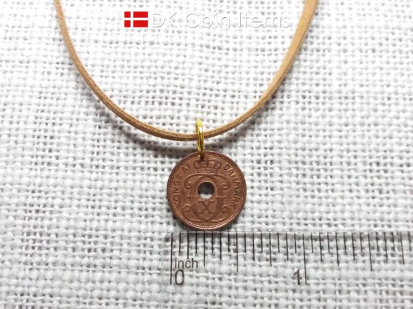 Denmark 1936 coin pendant necklace - Letter C initial on 88 year old 1 ore - 88th birthday gift - Danish souvenir - Cord/chain option