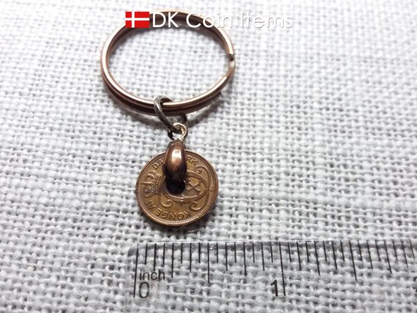 Denmark 1936 coin keychain - 88 year old crowned letter C initial 1 ore as coin pendant - 88th birthday gift - Antique Danish souvenir