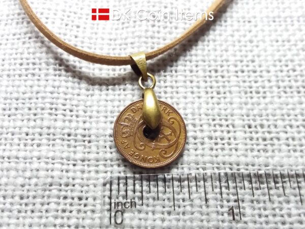 Denmark 1935 coin necklace. C initial. 89 years old 1 ore coin pendant.