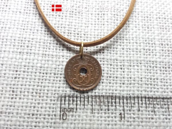 Denmark 1927 coin pendant. 97 years old C initial 1 ore coin.