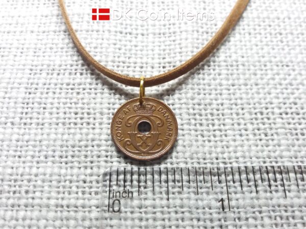 Denmark 1928 coin pendant. 96 years old C initial 1 ore coin.