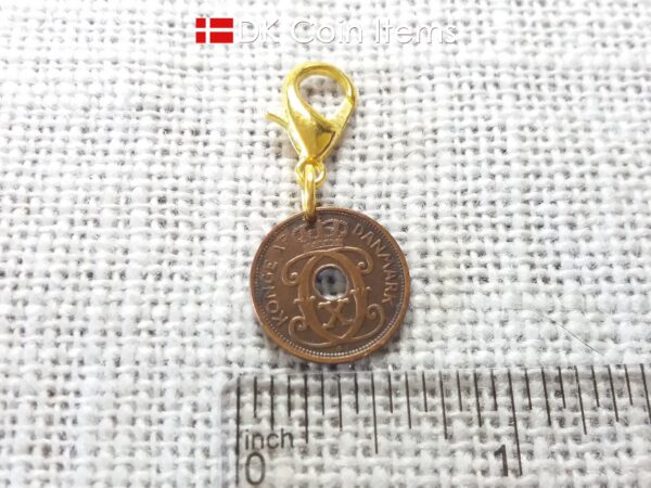 Denmark 1927 coin charm. C-initial 1 ore coin 97 years old.