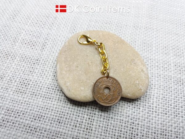 Denmark 1935 coin charm. C initial. 89 years old 1 ore coin pendant.