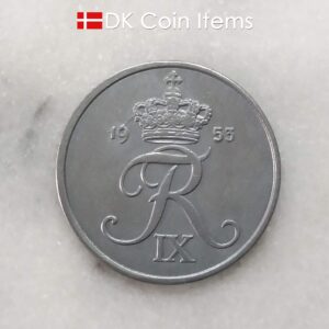 Danish 1953 vintage 5 ore coin - King Frederik IX of Denmark coin