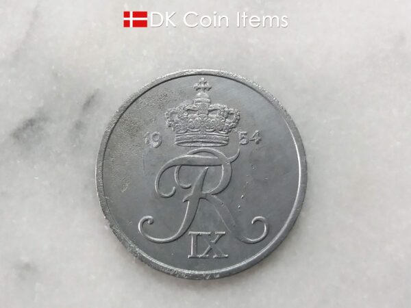 Danish 1954 vintage 5 ore coin - King Frederik IX of Denmark coin