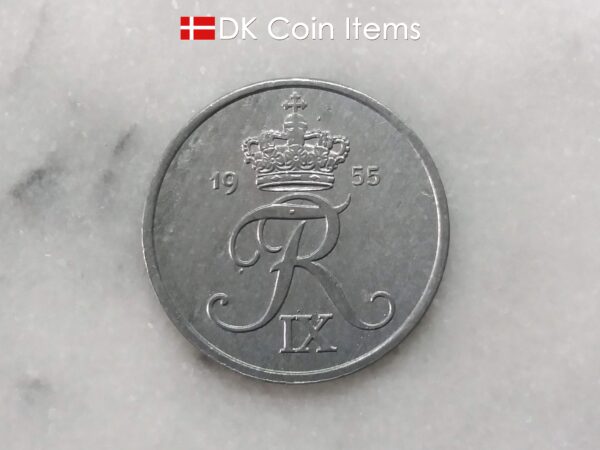 Danish 1955 vintage 5 ore coin - King Frederik IX of Denmark coin