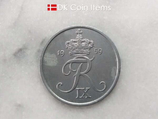 Danish 1959 vintage 5 ore coin - King Frederik IX of Denmark coin