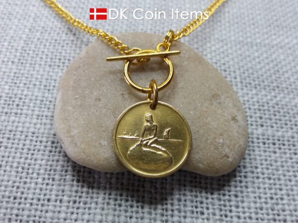 Danish coin necklace. The Little Mermaid statue Copenhagen on fare token