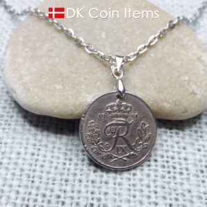 Denmark 1951 coin necklace. 73 year old R-monogram 10 ore pendant on pinch bail