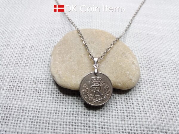 Denmark 1952 coin necklace. 72 year old R-monogram 10 ore pendant on pinch bail