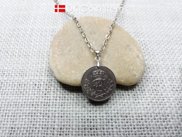 Denmark 1953 coin necklace. 71 year old R-monogram 10 ore pendant on pinch bail