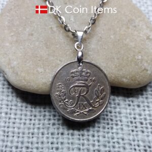 Denmark 1956 coin necklace. 68 year old R-monogram 10 ore pendant on pinch bail