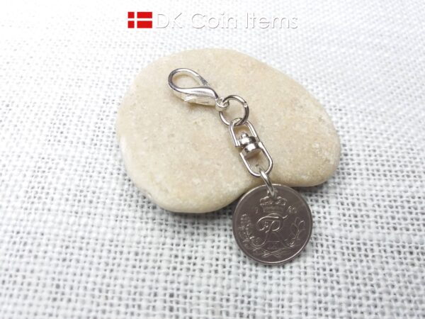 Denmark 1960 coin charm. Crowned R-monogram 10 ore pendant.