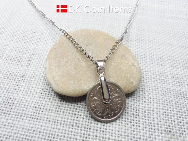 Danish 1 krone coin necklace. M-initials - Crowns - Hearts on coin