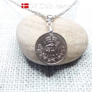 Denmark 1957 coin necklace. 67 year old R-monogram 10 ore pendant on pinch bail