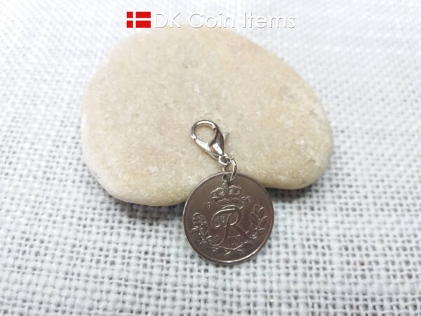 Denmark 1950 coin charm. 74 year old R-monogram 10 ore pendant.