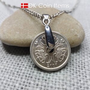 Danish 1 krone coin necklace. M-initials - Crowns - Hearts on coin