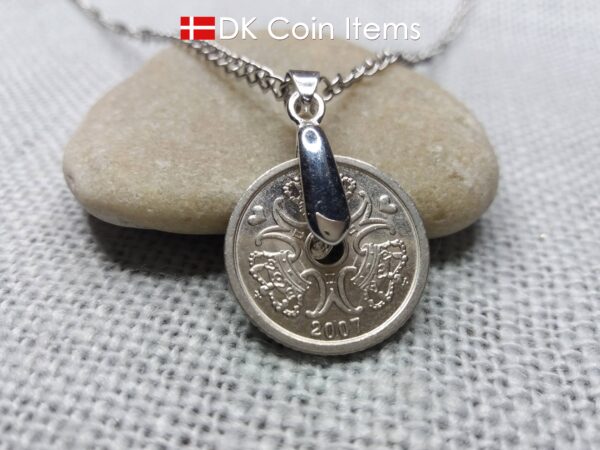 Danish 1 krone coin necklace. M-initials - Crowns - Hearts on coin