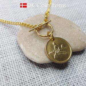 Danish coin necklace. The Little Mermaid statue Copenhagen on fare token