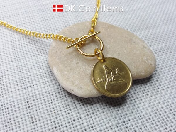 Danish coin necklace. The Little Mermaid statue Copenhagen on fare token