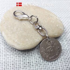 Denmark 1960 coin charm. Crowned R-monogram 10 ore pendant.