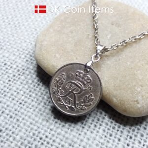 Denmark 1955 coin necklace. 69 year old R-monogram 10 ore pendant on pinch bail