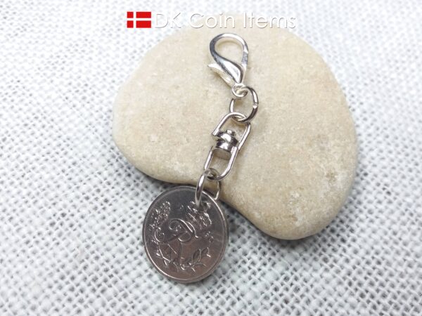 Denmark 1960 coin charm. Crowned R-monogram 10 ore pendant.