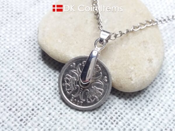 Danish 1 krone coin necklace. M-initials - Crowns - Hearts on coin