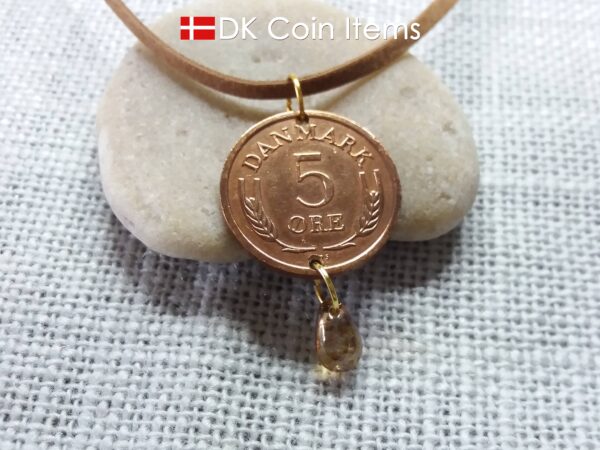 Denmark 1964 coin necklace. 60 year old Crown R-monogram 5 ore pendant