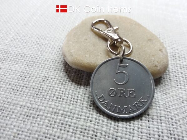 Denmark 1964 coin pendant charm. 60 year Crown R-monogram 5 ore